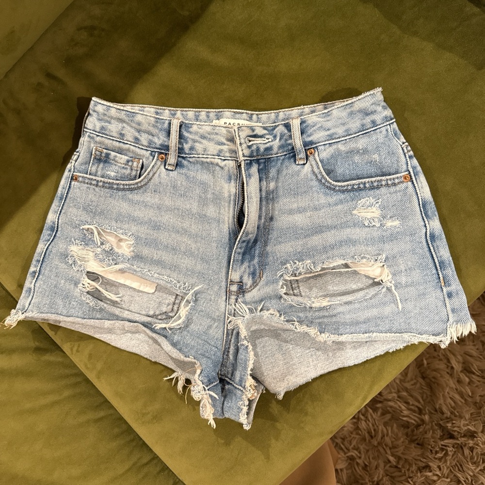 PacSun Ripped Light Blue Jean Shorts